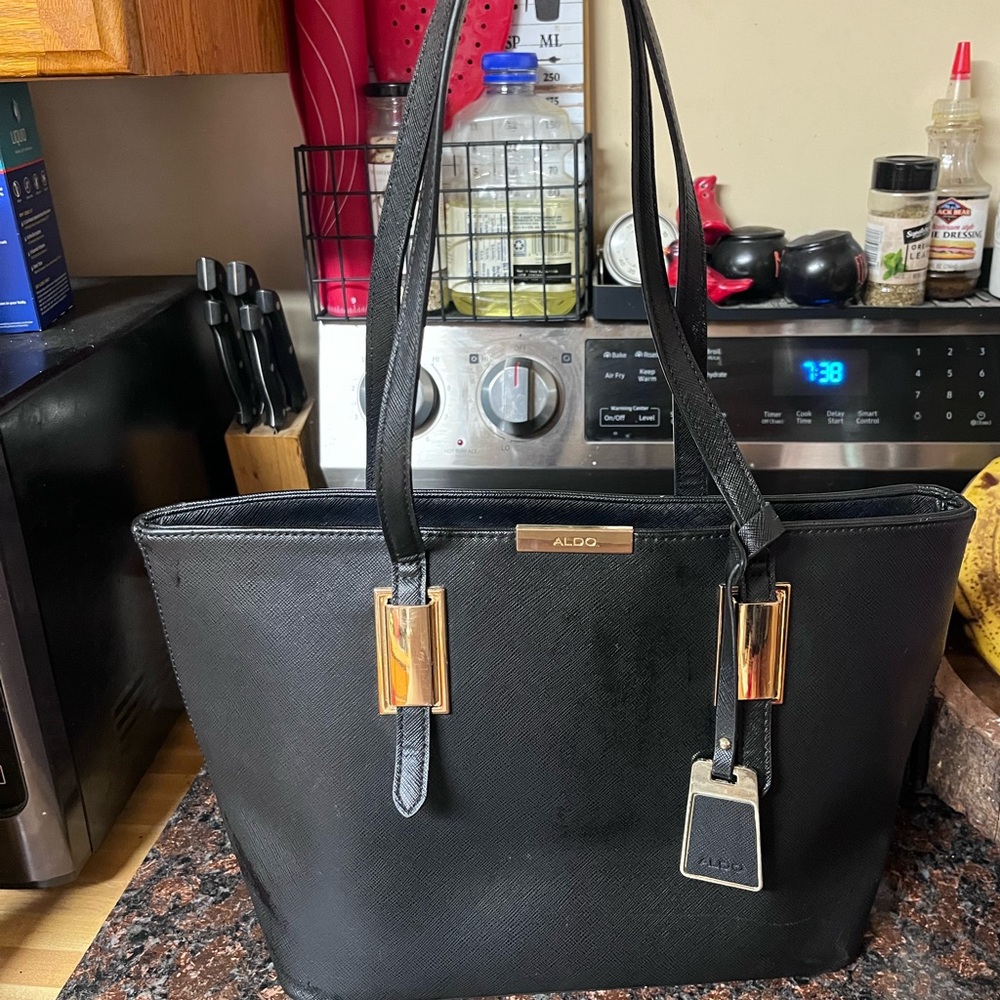 Aldo Black Tote with Gold Details